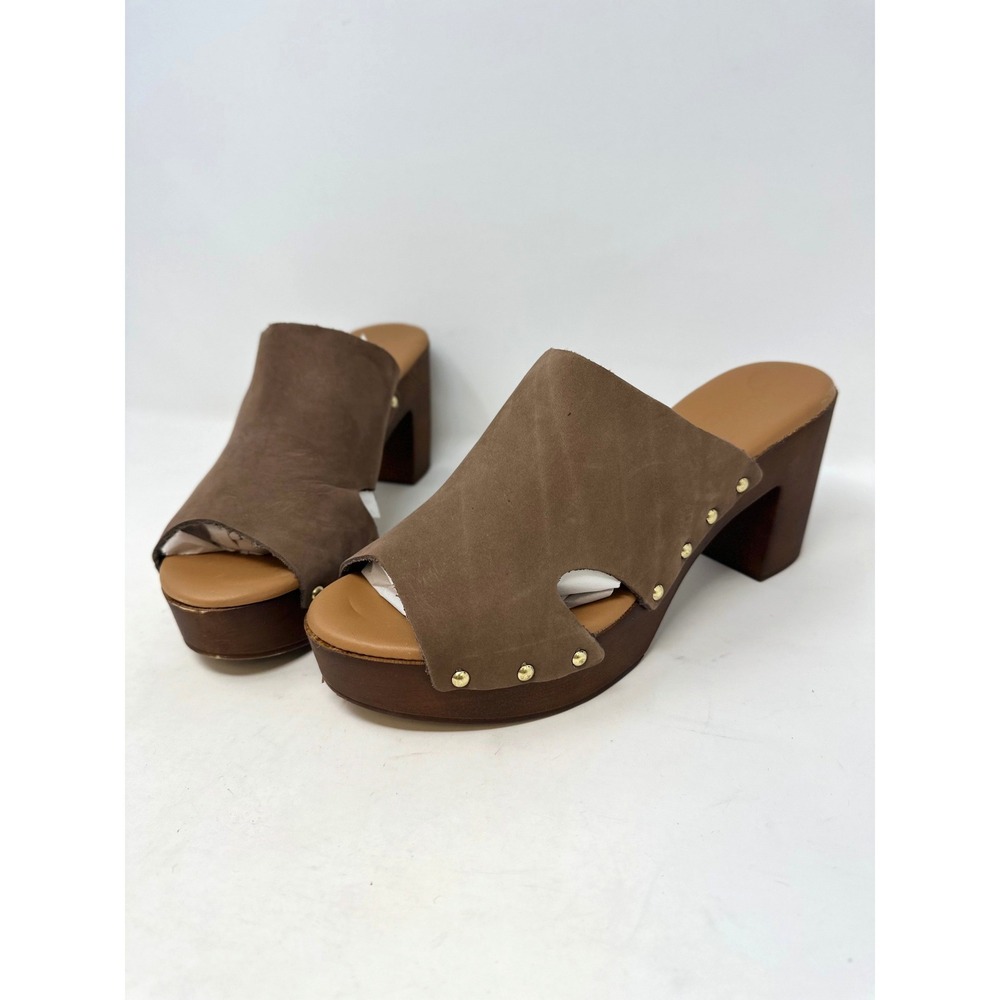 A. Giannetti Brown Nubuck Leather Platform Clogs 9